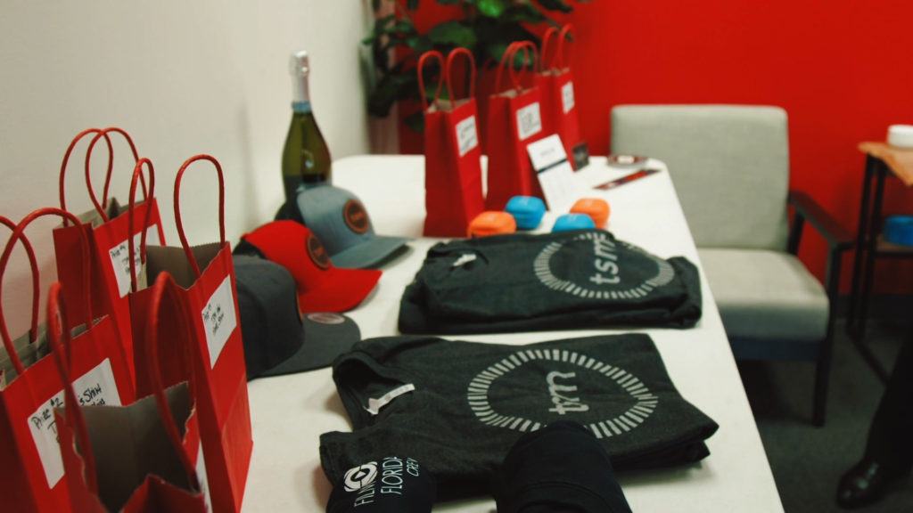 Raffle prizes for attendees who were present at the Film Florida meet up at Two Stories Media's production studio located in Clearwater. 