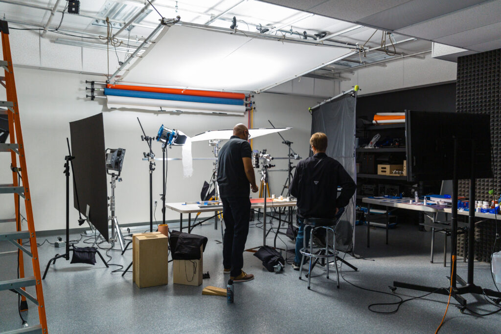 Behind-the-scenes of Two Stories Media's product photography studio in Clearwater, Florida when set up for Strut photoshoot. 