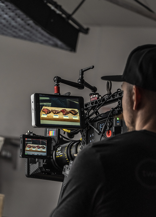 Professional video and photography production showcasing National Beef’s branding.
