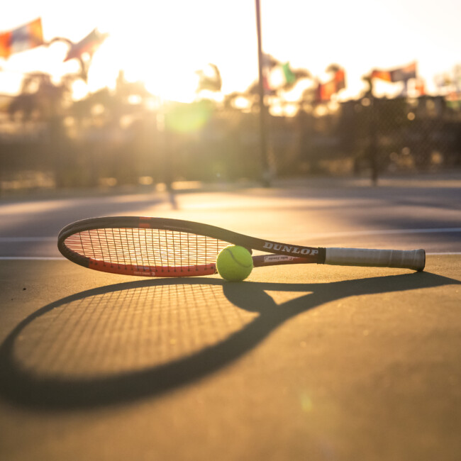 Dunlop Tennis promotional visuals featuring aerial footage, photography, and polished video production.
