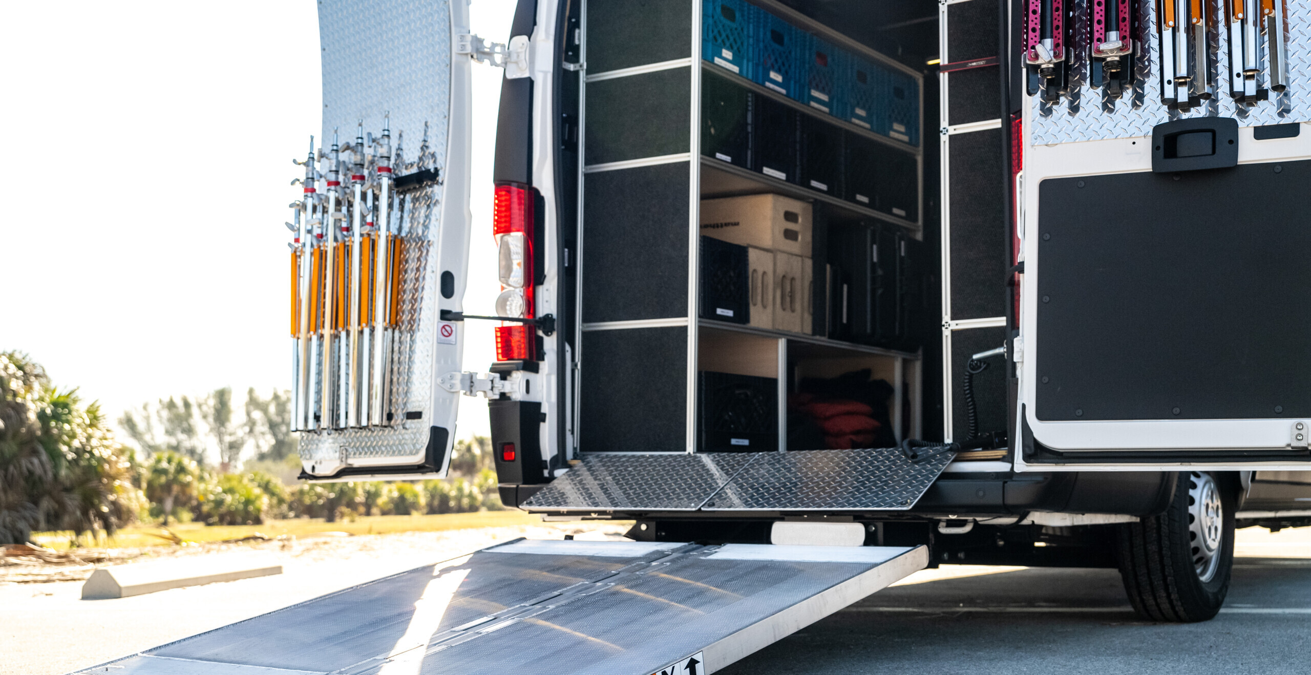 G&E Production Vans highlighting efficient grip and lighting setups.