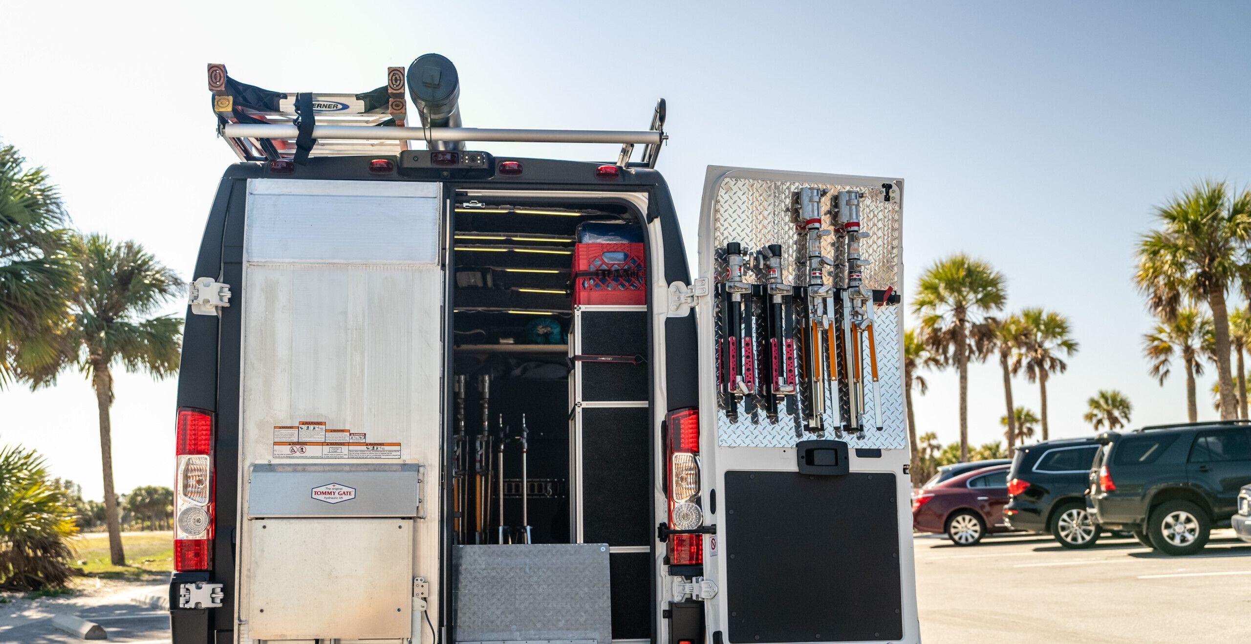 G&E Production Vans equipped for professional grip and lighting requirements.