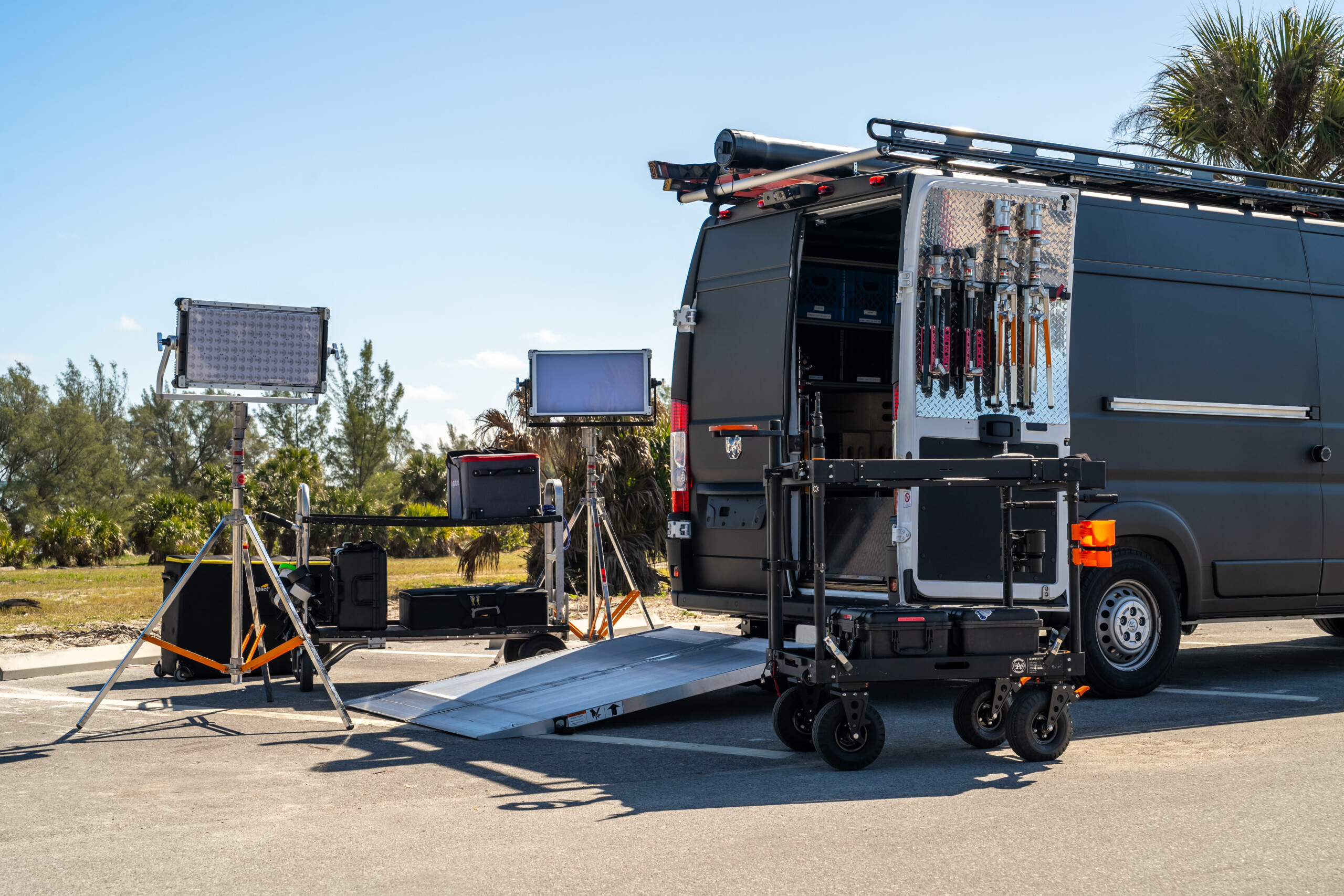 1-Ton and 2-Ton G&E Production Vans showcasing complete grip and electric setup for film and video production.
