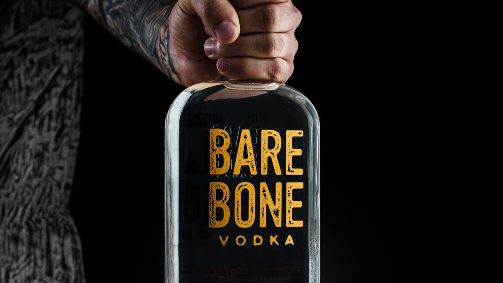 Product photography of Barebone Vodka captured in a professional studio setting. High-quality alcohol photography shot by Two Stories Media at their Clearwater and St. Pete photography studio, serving Tampa Bay and beyond.