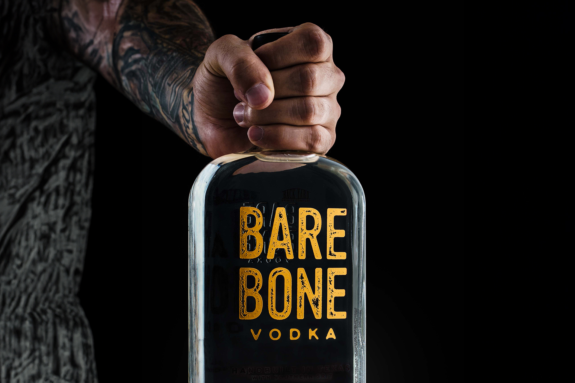 Product photography of Barebone Vodka captured in a professional studio setting. High-quality alcohol photography shot by Two Stories Media at their Clearwater and St. Pete photography studio, serving Tampa Bay and beyond.