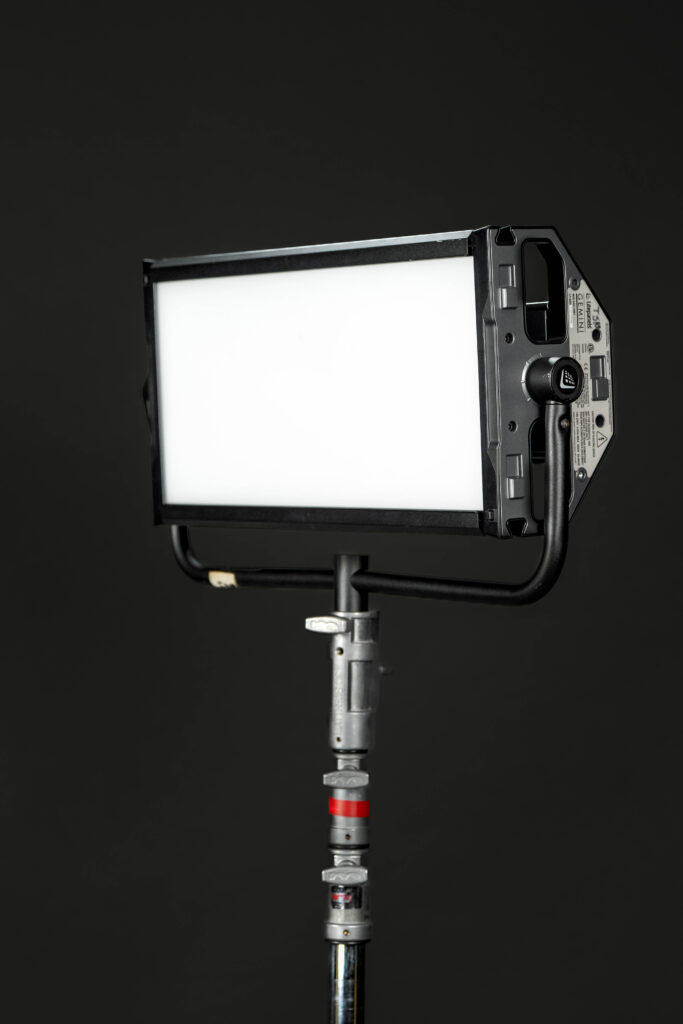 Litepanels Gemini 2×1 Soft LED panel emitting full-spectrum soft light on set.