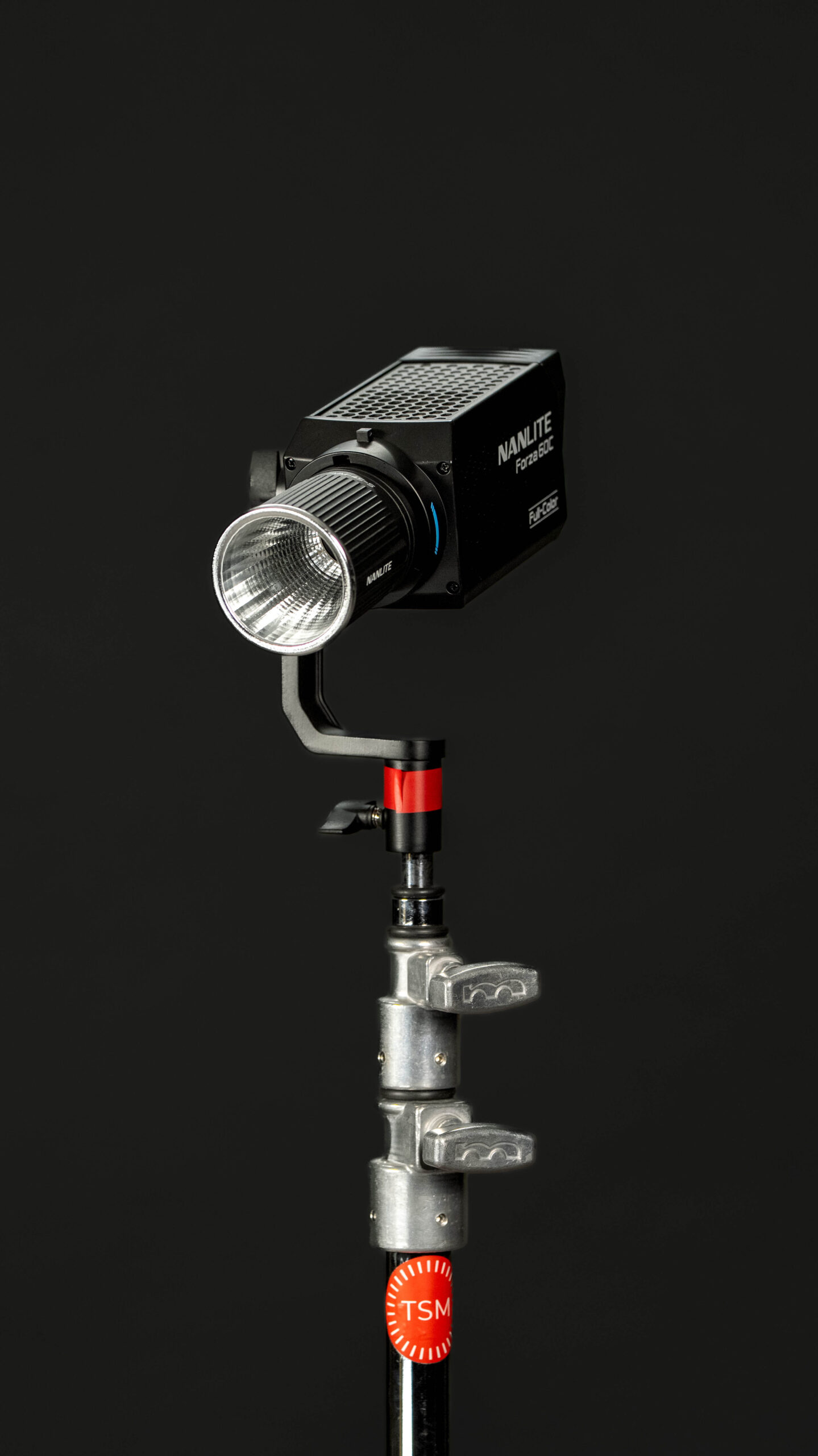 Nanlite Forza 60C LED light mounted on a stand in a studio setup.